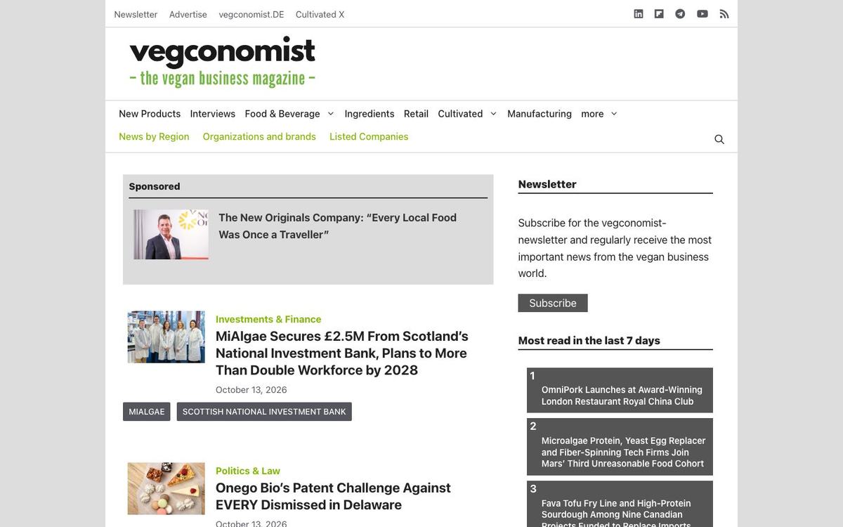 Screenshot of vegconomist.com